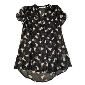 VTG Y2K Kirra Blouse M Black Pink Butterfly Polka Dot Lace Trim Sheer Fairy Boho